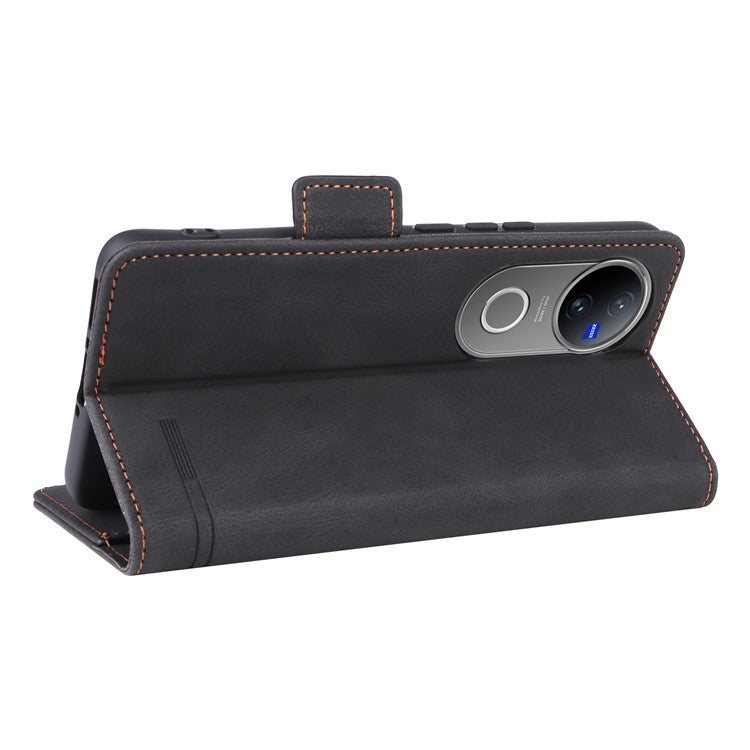 For vivo V50 5G Case Leather Wallet Flip Phone Cover with Hardware Decor - Black