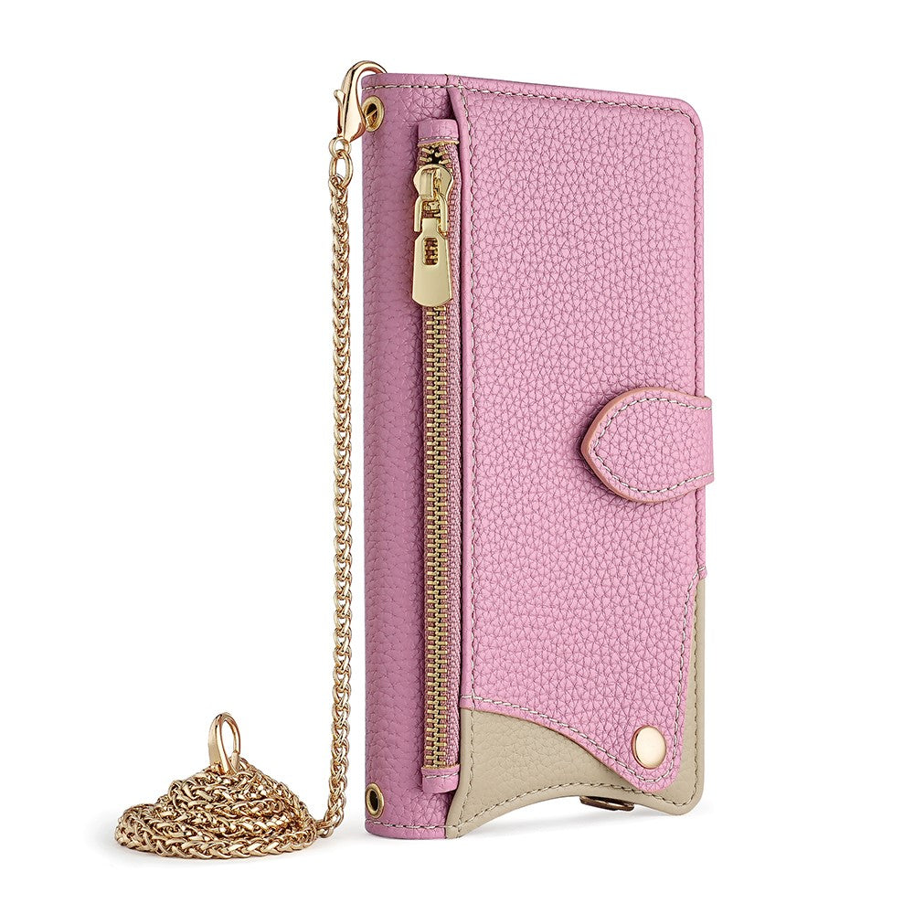 For Oppo Reno13 F 5G / Reno13 F 4G Wallet Case Fishtail Design Leather Phone Cover with Mirror / Stand / Strap - Pink