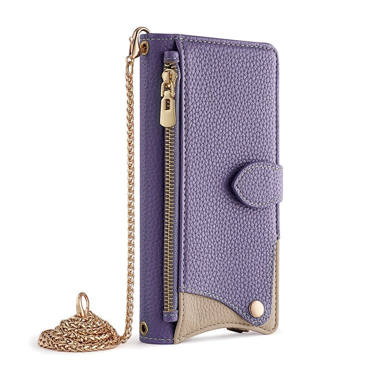 For Realme 14 Pro+ 5G Wallet Case Fishtail Design Leather Phone Cover with Mirror / Stand / Strap - Purple
