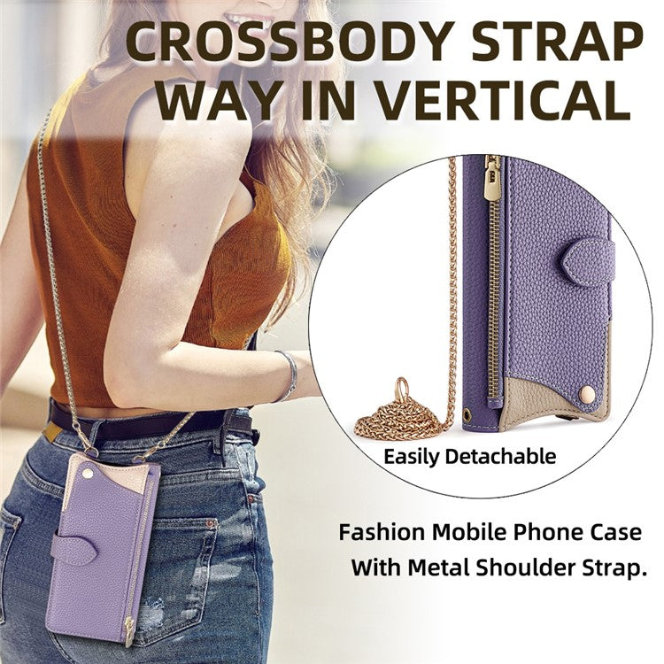 For Realme 14 Pro+ 5G Wallet Case Fishtail Design Leather Phone Cover with Mirror / Stand / Strap - Purple