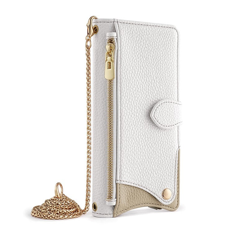 For Realme 14 Pro 5G Wallet Case Fishtail Design Leather Phone Cover with Mirror / Stand / Strap - White