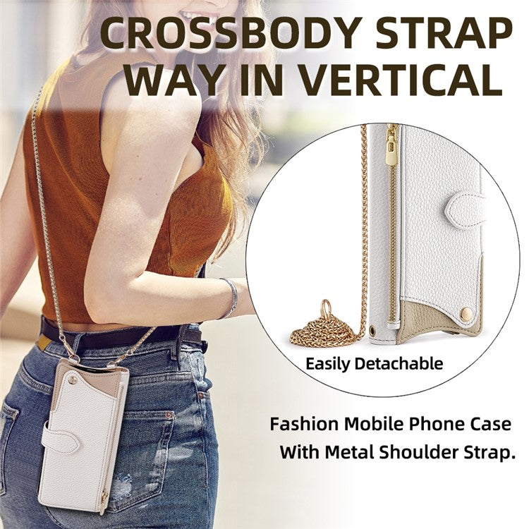 For Realme 14 Pro 5G Wallet Case Fishtail Design Leather Phone Cover with Mirror / Stand / Strap - White