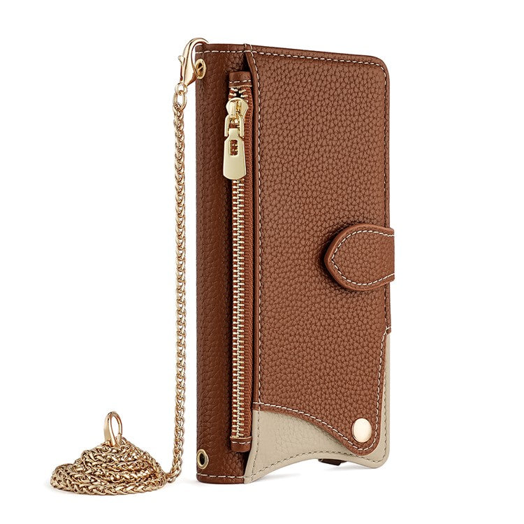 For Realme C75 / 14x 5G Wallet Case Fishtail Design Leather Phone Cover with Mirror / Stand / Strap - Brown