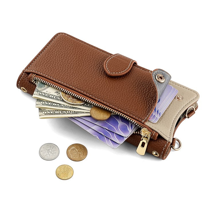 For Realme C75 / 14x 5G Wallet Case Fishtail Design Leather Phone Cover with Mirror / Stand / Strap - Brown
