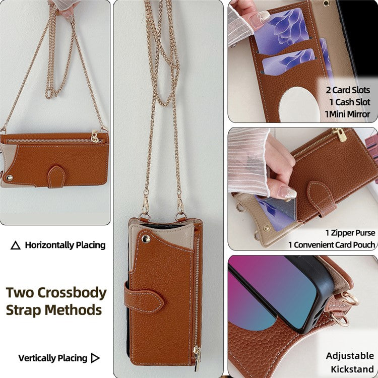 For Realme C75 / 14x 5G Wallet Case Fishtail Design Leather Phone Cover with Mirror / Stand / Strap - Brown