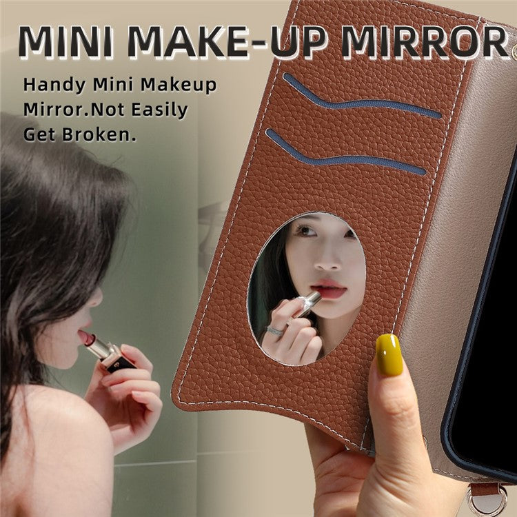 For Realme C75 / 14x 5G Wallet Case Fishtail Design Leather Phone Cover with Mirror / Stand / Strap - Brown