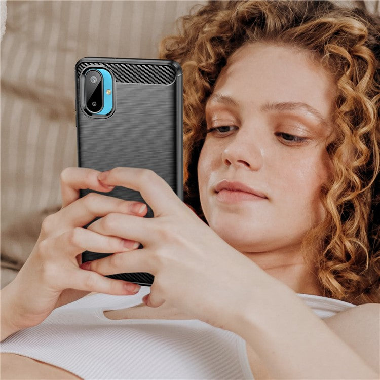 For Samsung Galaxy M06 5G / F06 5G Case Protective Phone Cover Carbon Fiber Texture Brushed - Black