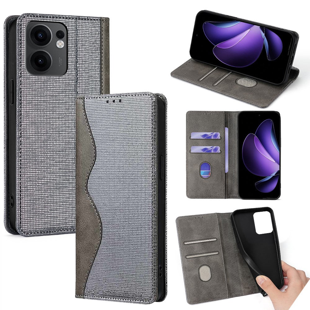 For Oppo Reno13 F 5G / Reno13 F 4G Wallet Case Wave Shape RFID Blocking PU Leather Stand Phone Cover - Grey