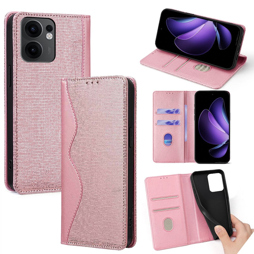 For Oppo Reno13 F 5G / Reno13 F 4G Wallet Case Wave Shape RFID Blocking PU Leather Stand Phone Cover - Rose Gold