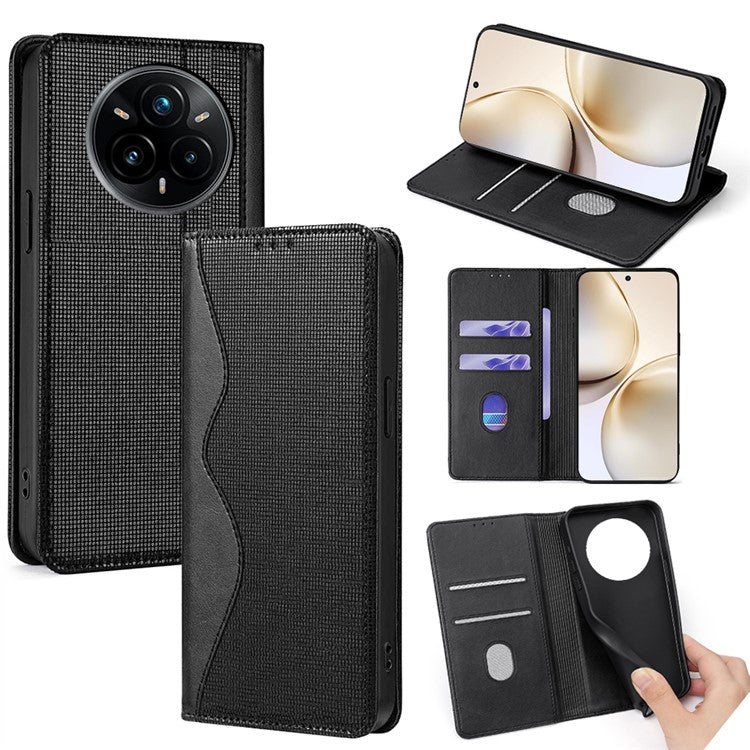 For Realme 14 Pro 5G Wallet Case Wave Shape RFID Blocking PU Leather Stand Phone Cover - Black