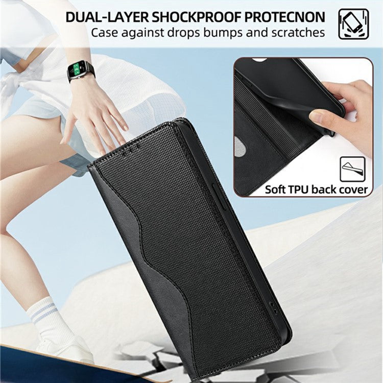 For Realme 14 Pro 5G Wallet Case Wave Shape RFID Blocking PU Leather Stand Phone Cover - Black