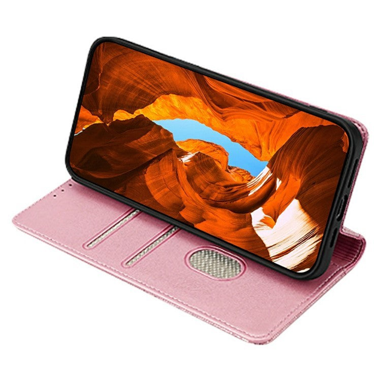 For Realme 14 Pro 5G Wallet Case Wave Shape RFID Blocking PU Leather Stand Phone Cover - Rose Gold