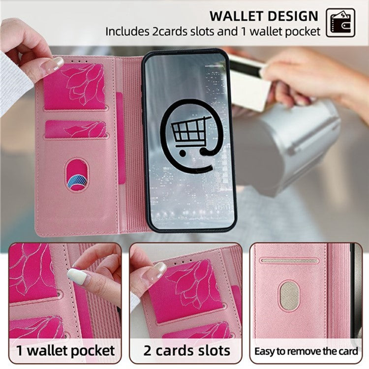 For Realme 14 Pro 5G Wallet Case Wave Shape RFID Blocking PU Leather Stand Phone Cover - Rose Gold