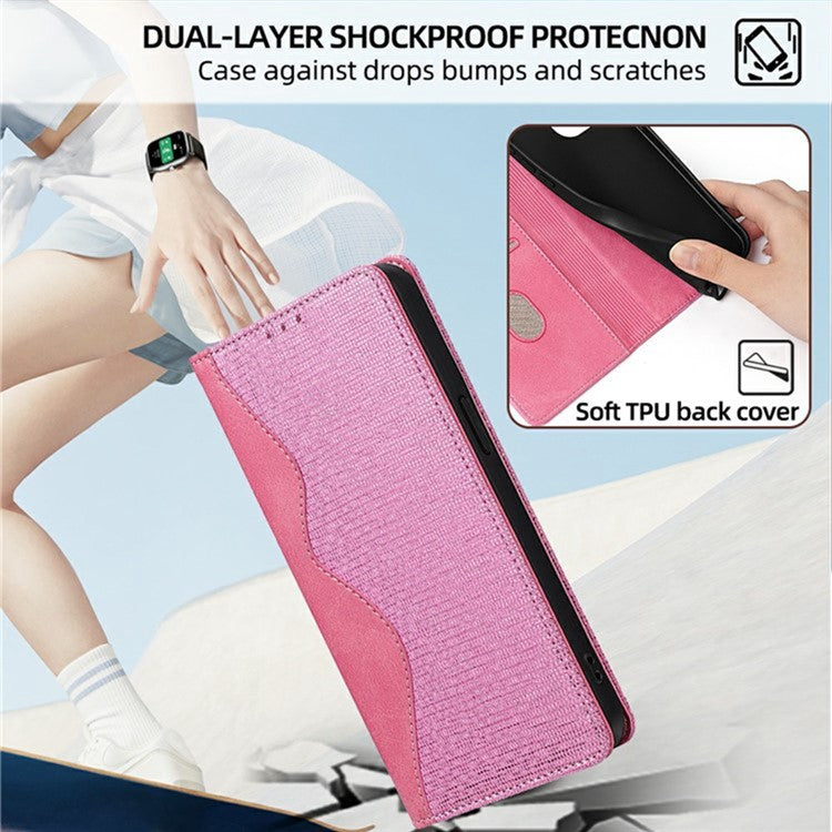 For Realme 14 Pro+ 5G Wallet Case Wave Shape RFID Blocking PU Leather Stand Phone Cover - Pink