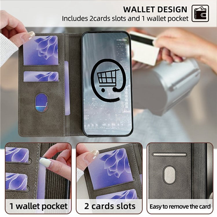For Realme C75 / 14x 5G Wallet Case Wave Shape RFID Blocking PU Leather Stand Phone Cover - Grey