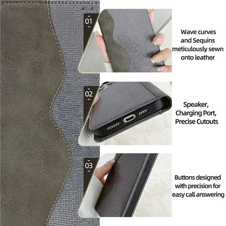 For Realme C75 / 14x 5G Wallet Case Wave Shape RFID Blocking PU Leather Stand Phone Cover - Grey