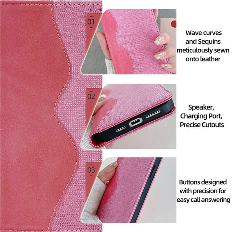 For Realme C75 / 14x 5G Wallet Case Wave Shape RFID Blocking PU Leather Stand Phone Cover - Pink