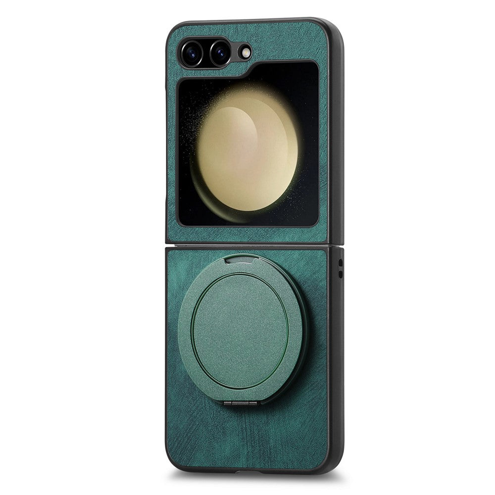 For Samsung Galaxy Z Flip7 FE 5G / Z Flip6 5G Phone Case with Rotating Kickstand Stress Relief Retro Leather Back Cover - Green
