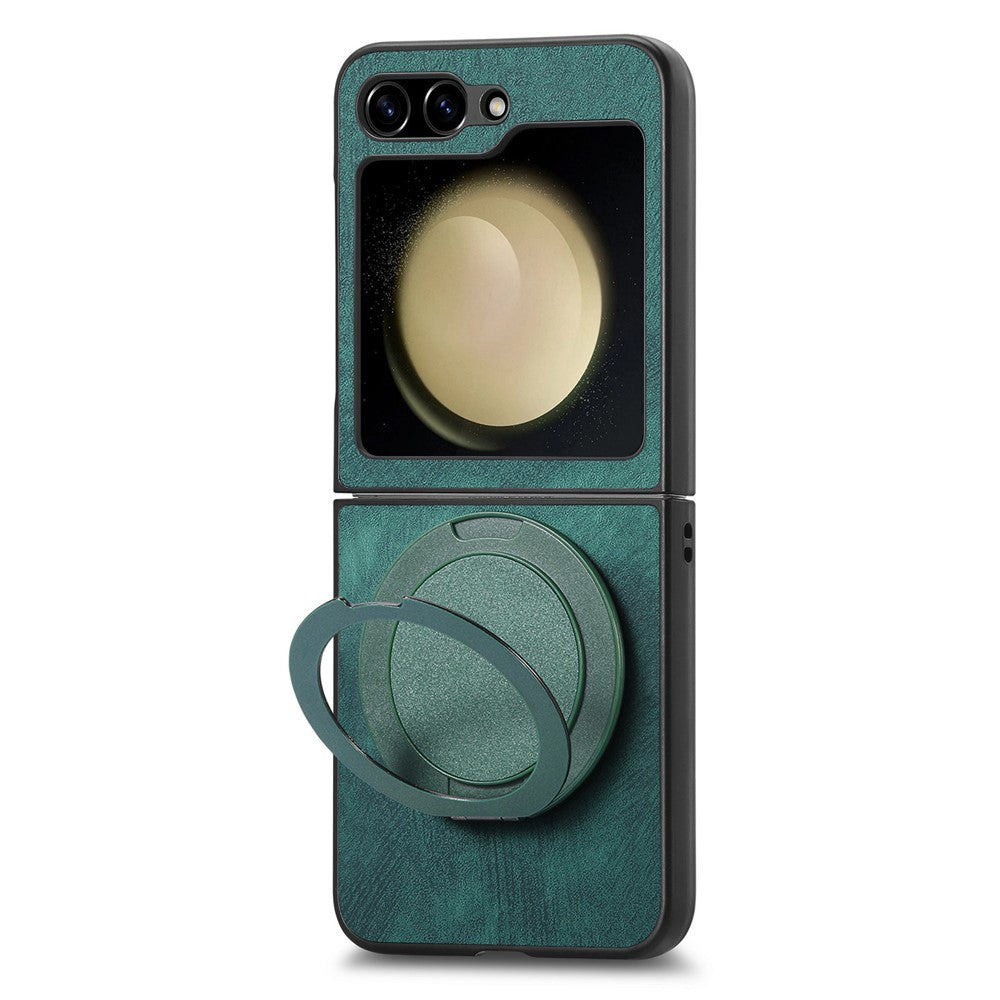 For Samsung Galaxy Z Flip7 FE 5G / Z Flip6 5G Phone Case with Rotating Kickstand Stress Relief Retro Leather Back Cover - Green