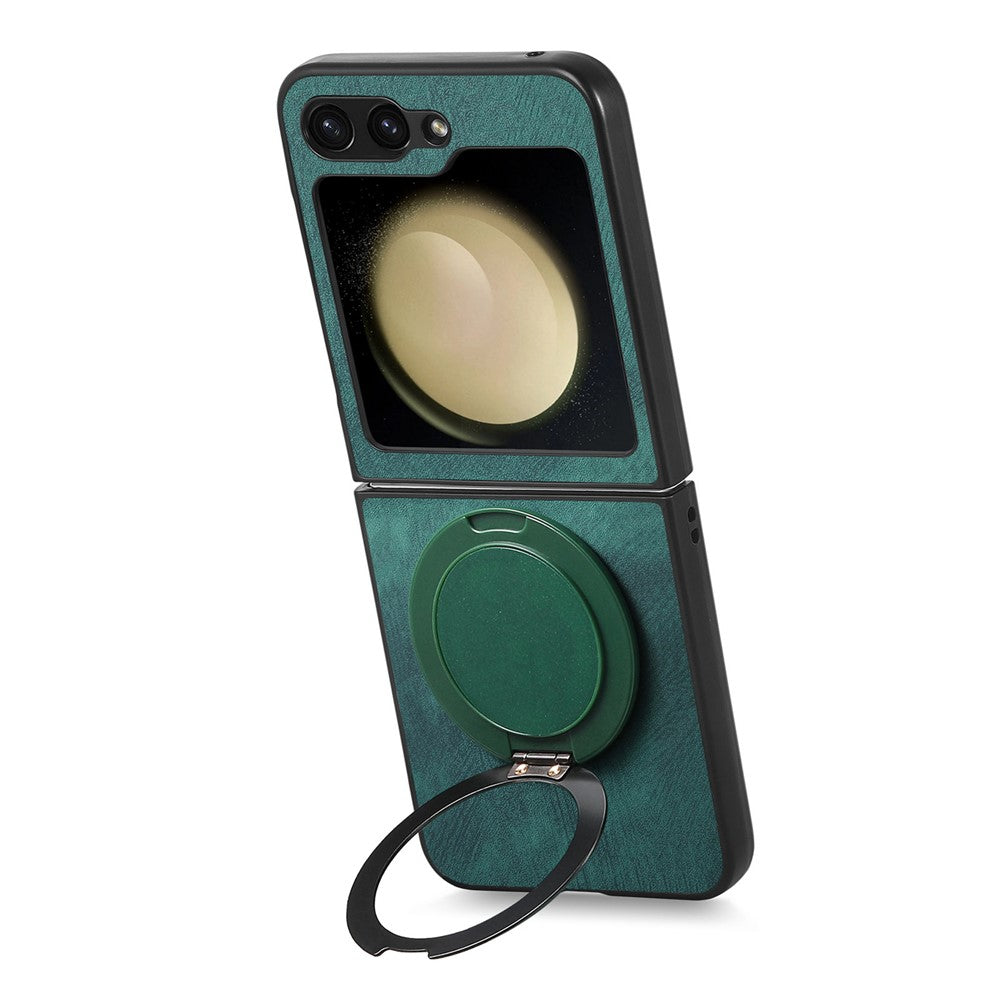 For Samsung Galaxy Z Flip7 FE 5G / Z Flip6 5G Phone Case with Rotating Kickstand Stress Relief Retro Leather Back Cover - Green