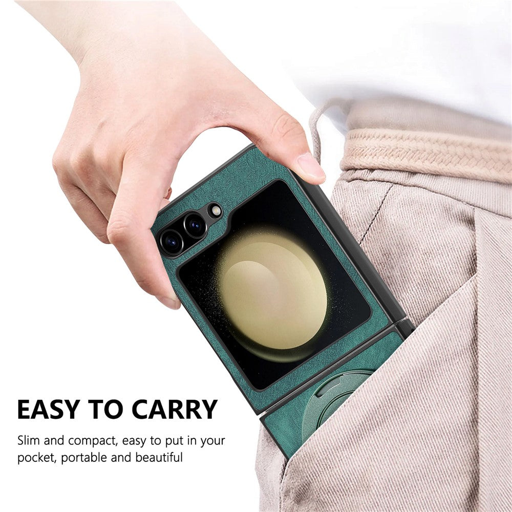 For Samsung Galaxy Z Flip7 FE 5G / Z Flip6 5G Phone Case with Rotating Kickstand Stress Relief Retro Leather Back Cover - Green