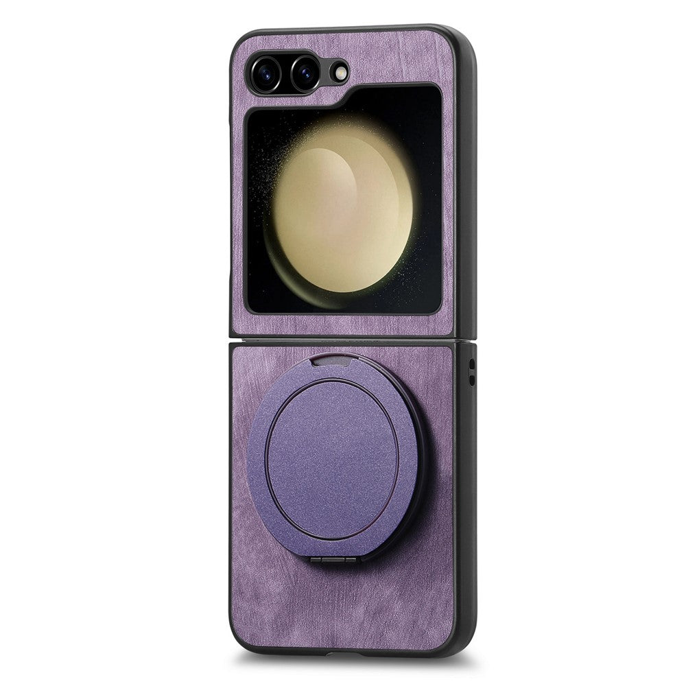 For Samsung Galaxy Z Flip7 FE 5G / Z Flip6 5G Phone Case with Rotating Kickstand Stress Relief Retro Leather Back Cover - Purple