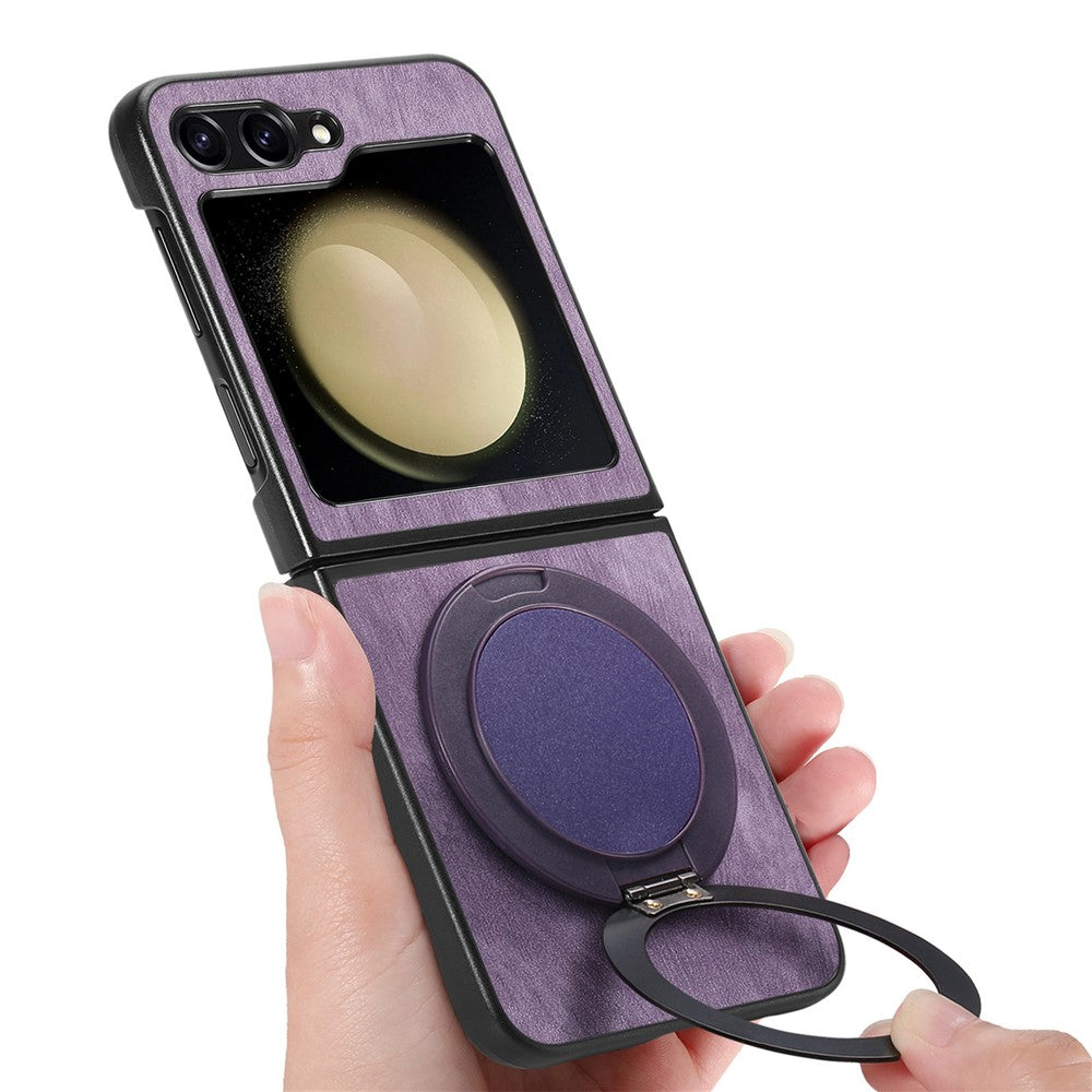For Samsung Galaxy Z Flip7 FE 5G / Z Flip6 5G Phone Case with Rotating Kickstand Stress Relief Retro Leather Back Cover - Purple