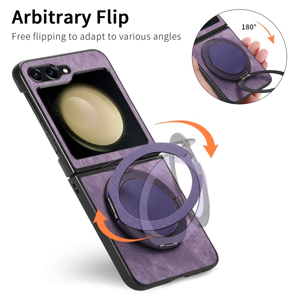 For Samsung Galaxy Z Flip7 FE 5G / Z Flip6 5G Phone Case with Rotating Kickstand Stress Relief Retro Leather Back Cover - Purple