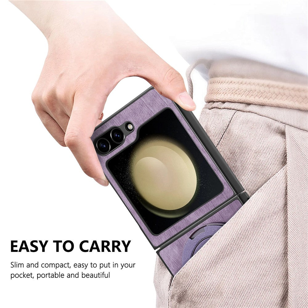 For Samsung Galaxy Z Flip7 FE 5G / Z Flip6 5G Phone Case with Rotating Kickstand Stress Relief Retro Leather Back Cover - Purple