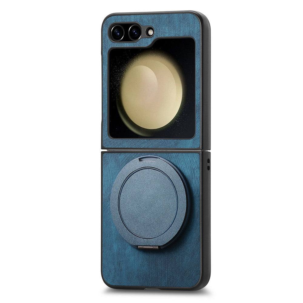 For Samsung Galaxy Z Flip7 FE 5G / Z Flip6 5G Phone Case with Rotating Kickstand Stress Relief Retro Leather Back Cover - Blue