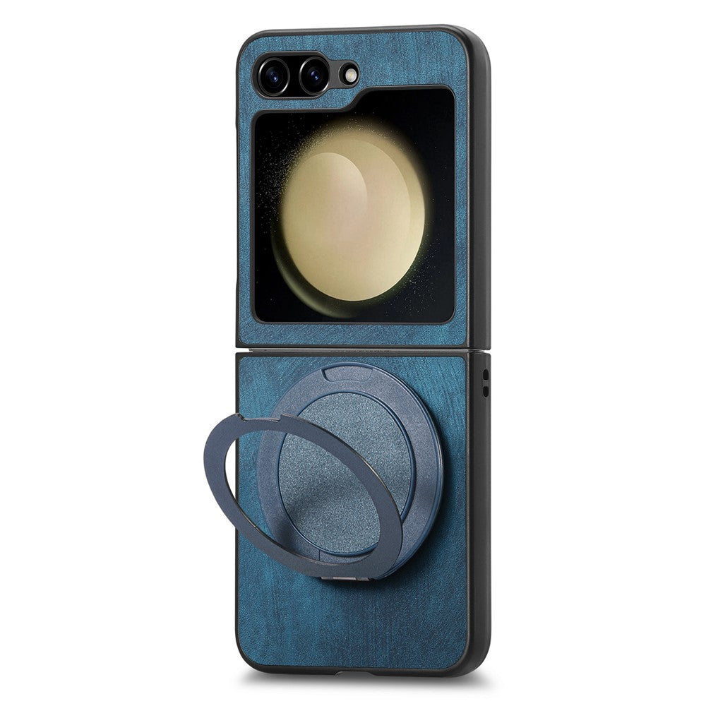 For Samsung Galaxy Z Flip7 FE 5G / Z Flip6 5G Phone Case with Rotating Kickstand Stress Relief Retro Leather Back Cover - Blue