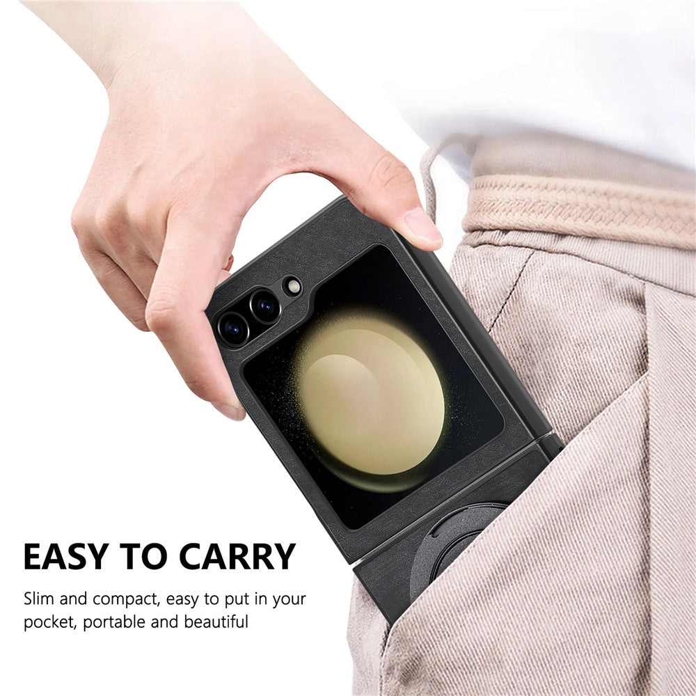 For Samsung Galaxy Z Flip7 FE 5G / Z Flip6 5G Phone Case with Rotating Kickstand Stress Relief Retro Leather Back Cover - Black