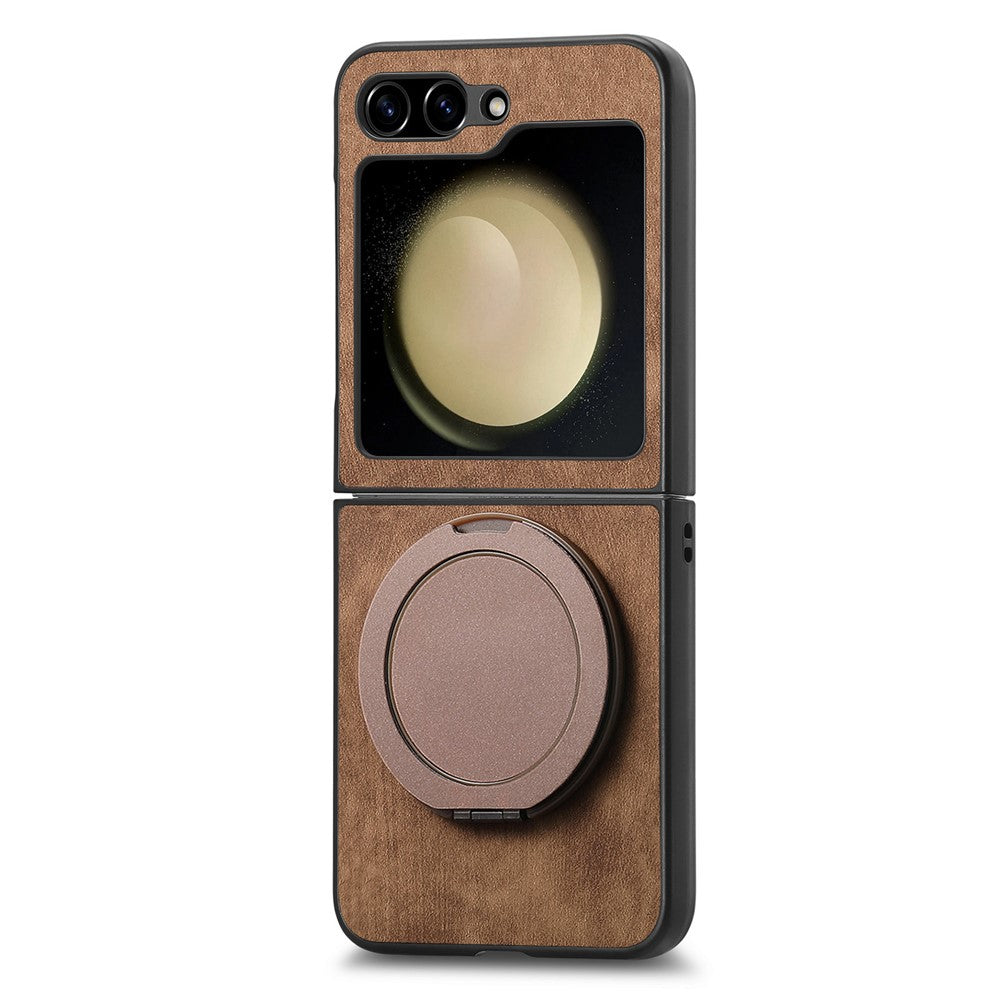 For Samsung Galaxy Z Flip7 FE 5G / Z Flip6 5G Phone Case with Rotating Kickstand Stress Relief Retro Leather Back Cover - Brown