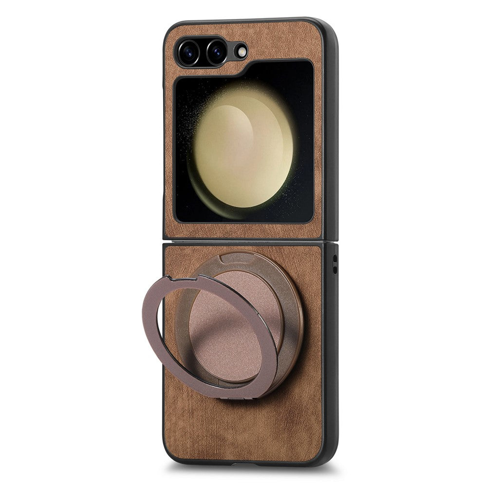 For Samsung Galaxy Z Flip7 FE 5G / Z Flip6 5G Phone Case with Rotating Kickstand Stress Relief Retro Leather Back Cover - Brown