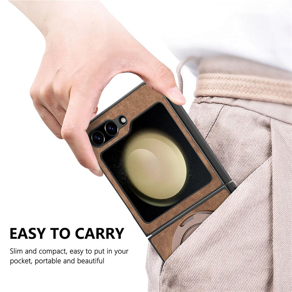 For Samsung Galaxy Z Flip7 FE 5G / Z Flip6 5G Phone Case with Rotating Kickstand Stress Relief Retro Leather Back Cover - Brown