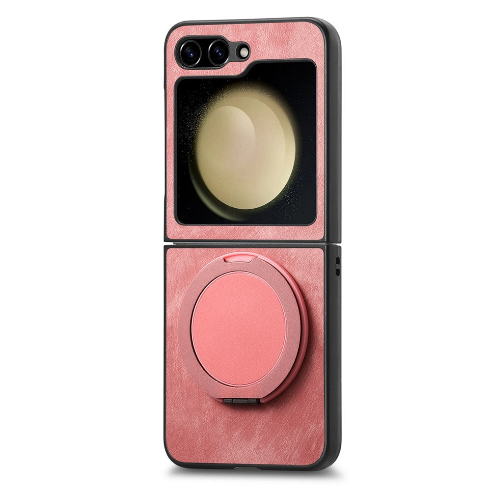 For Samsung Galaxy Z Flip7 FE 5G / Z Flip6 5G Phone Case with Rotating Kickstand Stress Relief Retro Leather Back Cover - Pink
