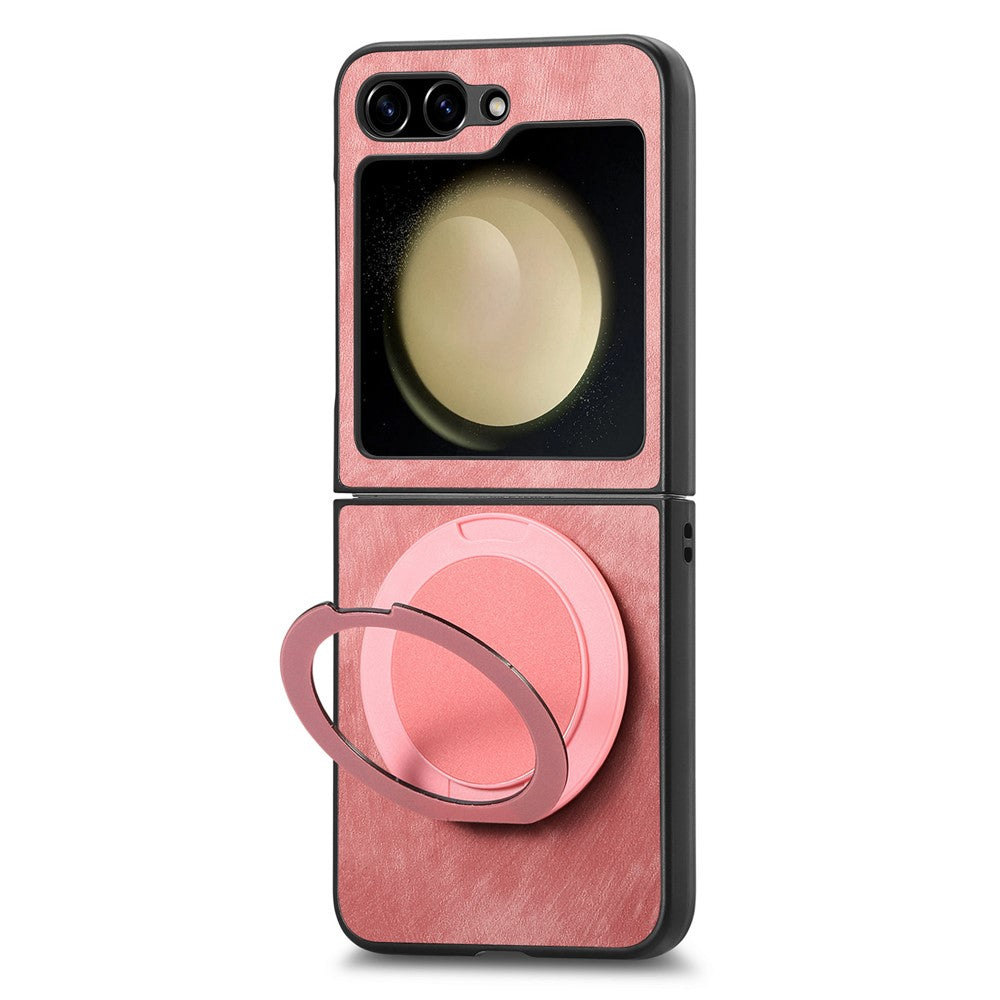 For Samsung Galaxy Z Flip7 FE 5G / Z Flip6 5G Phone Case with Rotating Kickstand Stress Relief Retro Leather Back Cover - Pink