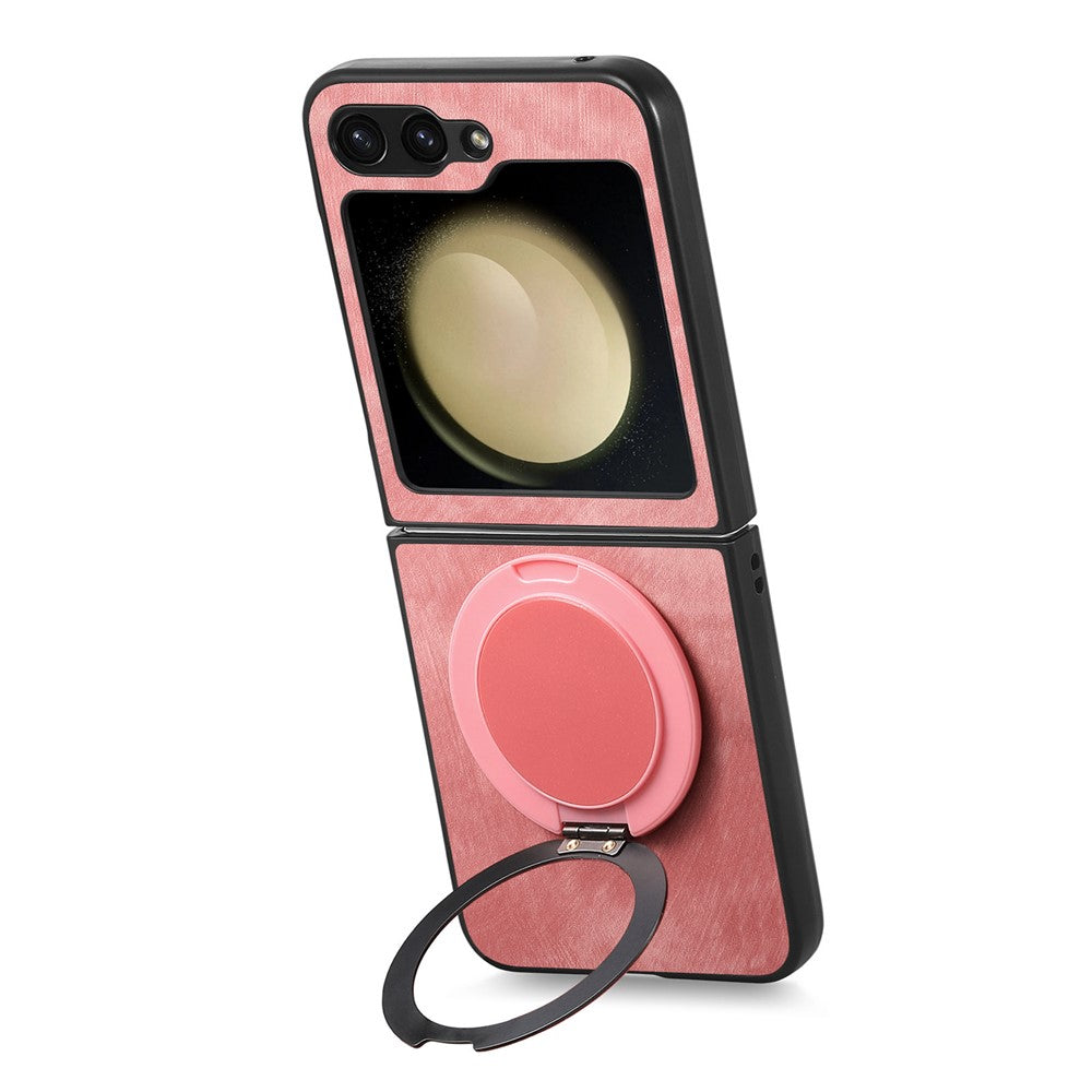 For Samsung Galaxy Z Flip7 FE 5G / Z Flip6 5G Phone Case with Rotating Kickstand Stress Relief Retro Leather Back Cover - Pink