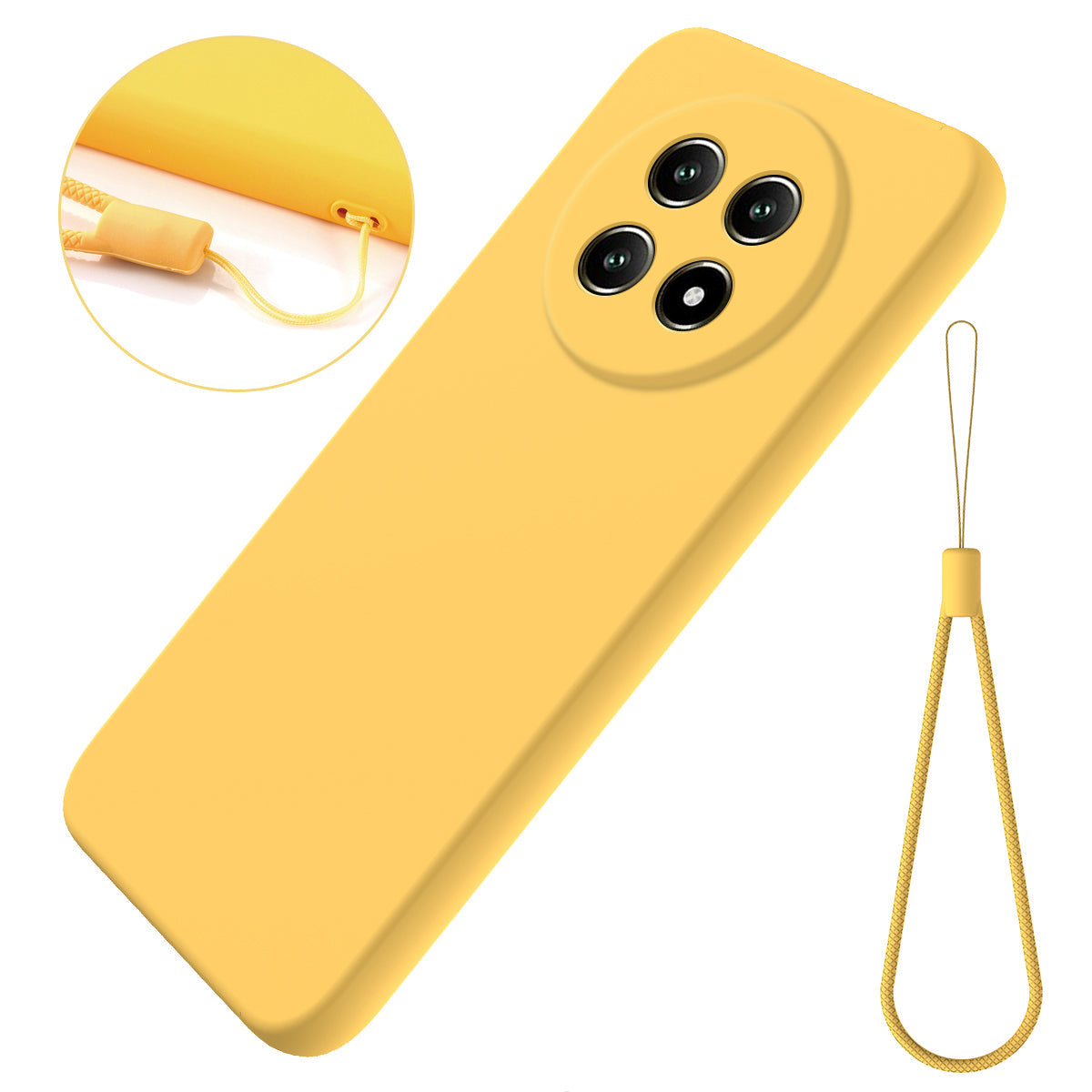 For Realme 14 Pro Lite 5G Liquid Silicone Case Phone Back Cover with Hand Strap - Yellow
