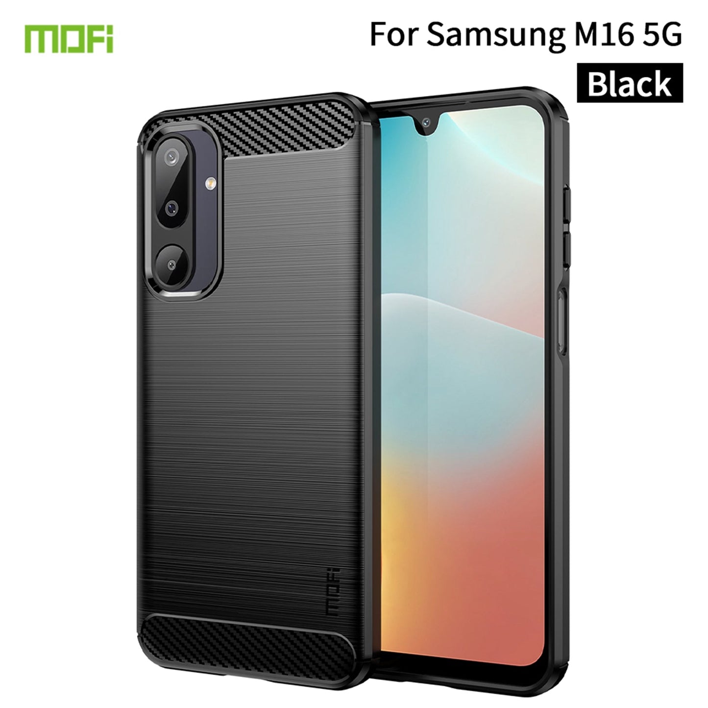 For Samsung Galaxy M16 5G / F16 5G Back Cover MOFI Brushed Texture Carbon Fiber Soft TPU Case - Black