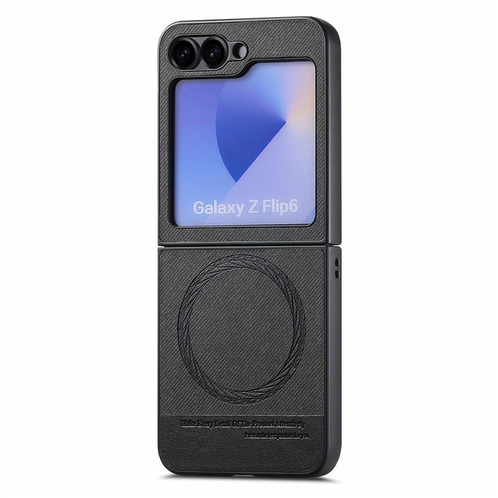 For Samsung Galaxy Z Flip7 FE 5G / Z Flip6 5G Case Compatible with MagSafe Denim Texture Leather Back Cover - Black