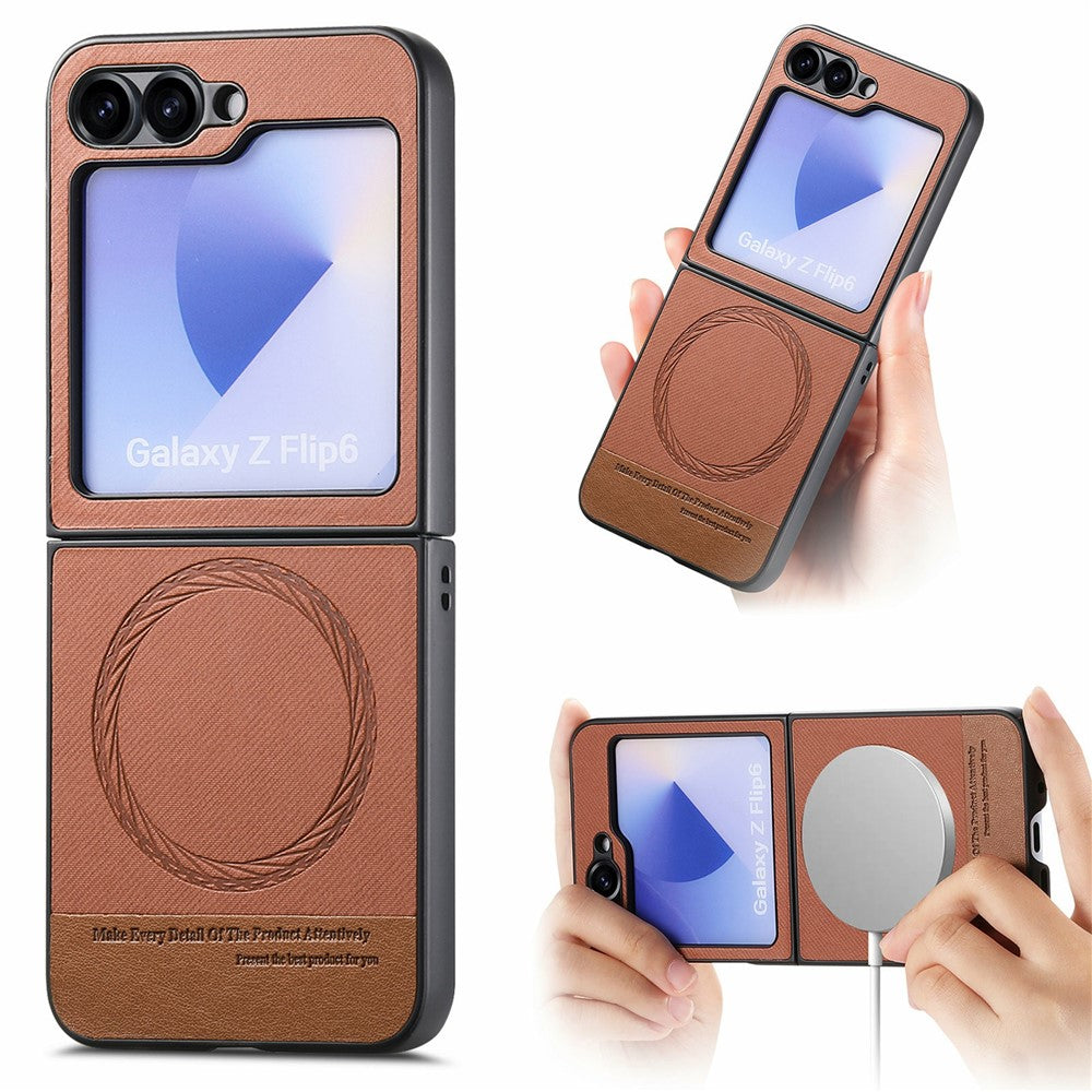 For Samsung Galaxy Z Flip7 FE 5G / Z Flip6 5G Case Compatible with MagSafe Denim Texture Leather Back Cover - Brown