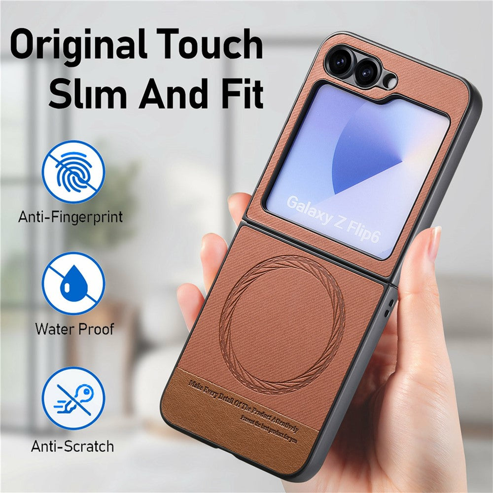 For Samsung Galaxy Z Flip7 FE 5G / Z Flip6 5G Case Compatible with MagSafe Denim Texture Leather Back Cover - Brown