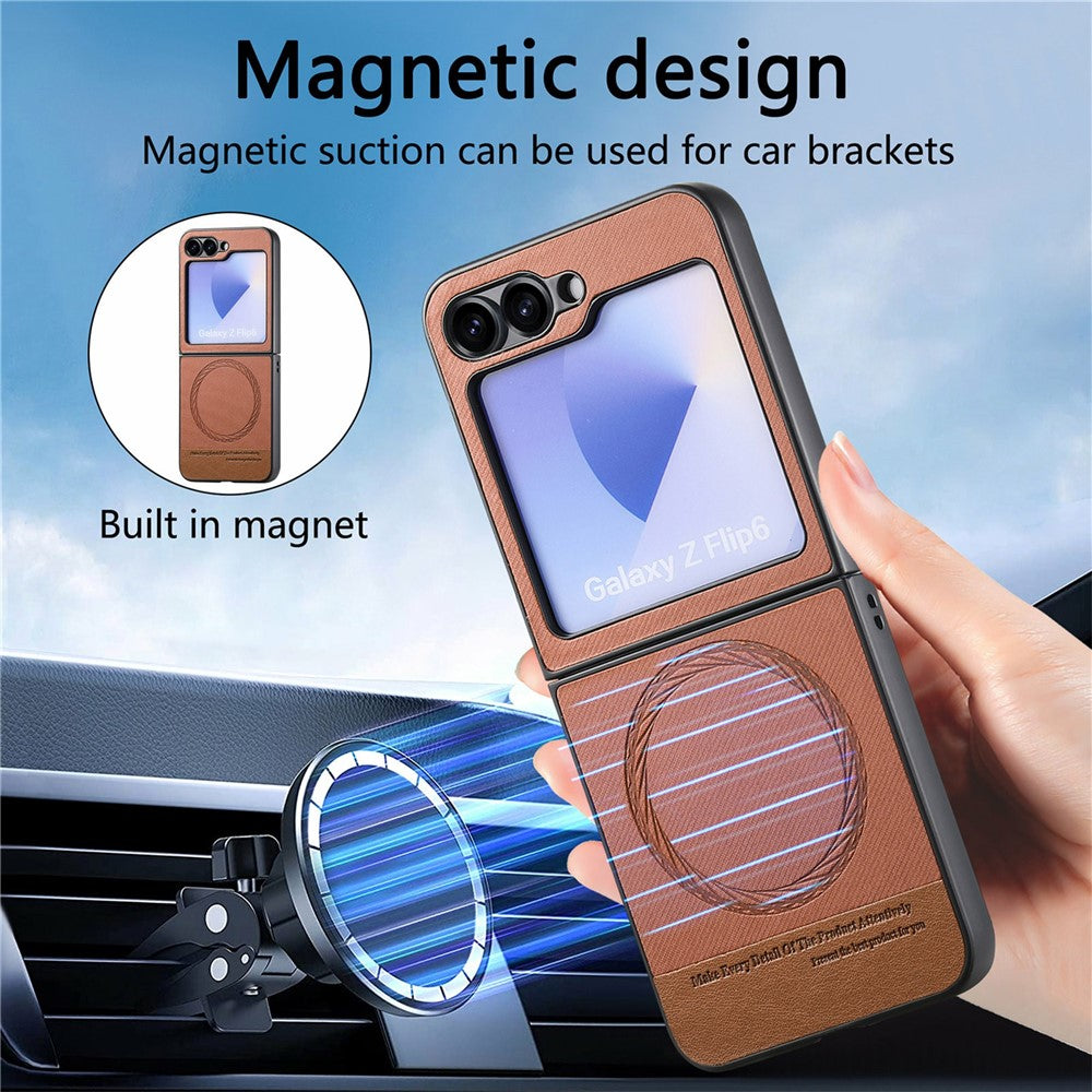For Samsung Galaxy Z Flip7 FE 5G / Z Flip6 5G Case Compatible with MagSafe Denim Texture Leather Back Cover - Brown