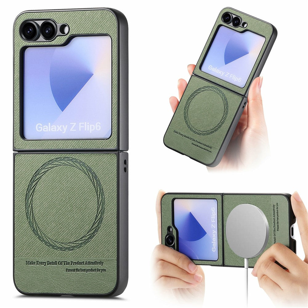 For Samsung Galaxy Z Flip7 FE 5G / Z Flip6 5G Case Compatible with MagSafe Denim Texture Leather Back Cover - Green