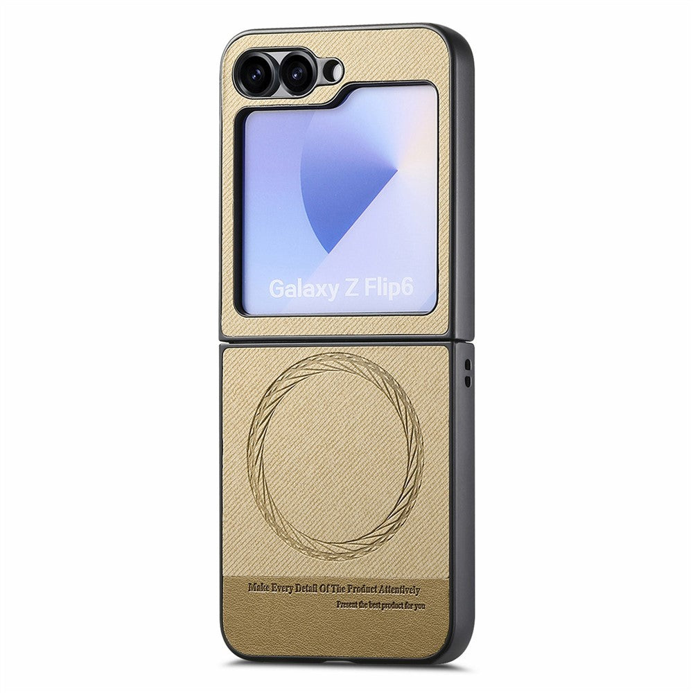 For Samsung Galaxy Z Flip7 FE 5G / Z Flip6 5G Case Compatible with MagSafe Denim Texture Leather Back Cover - Khaki