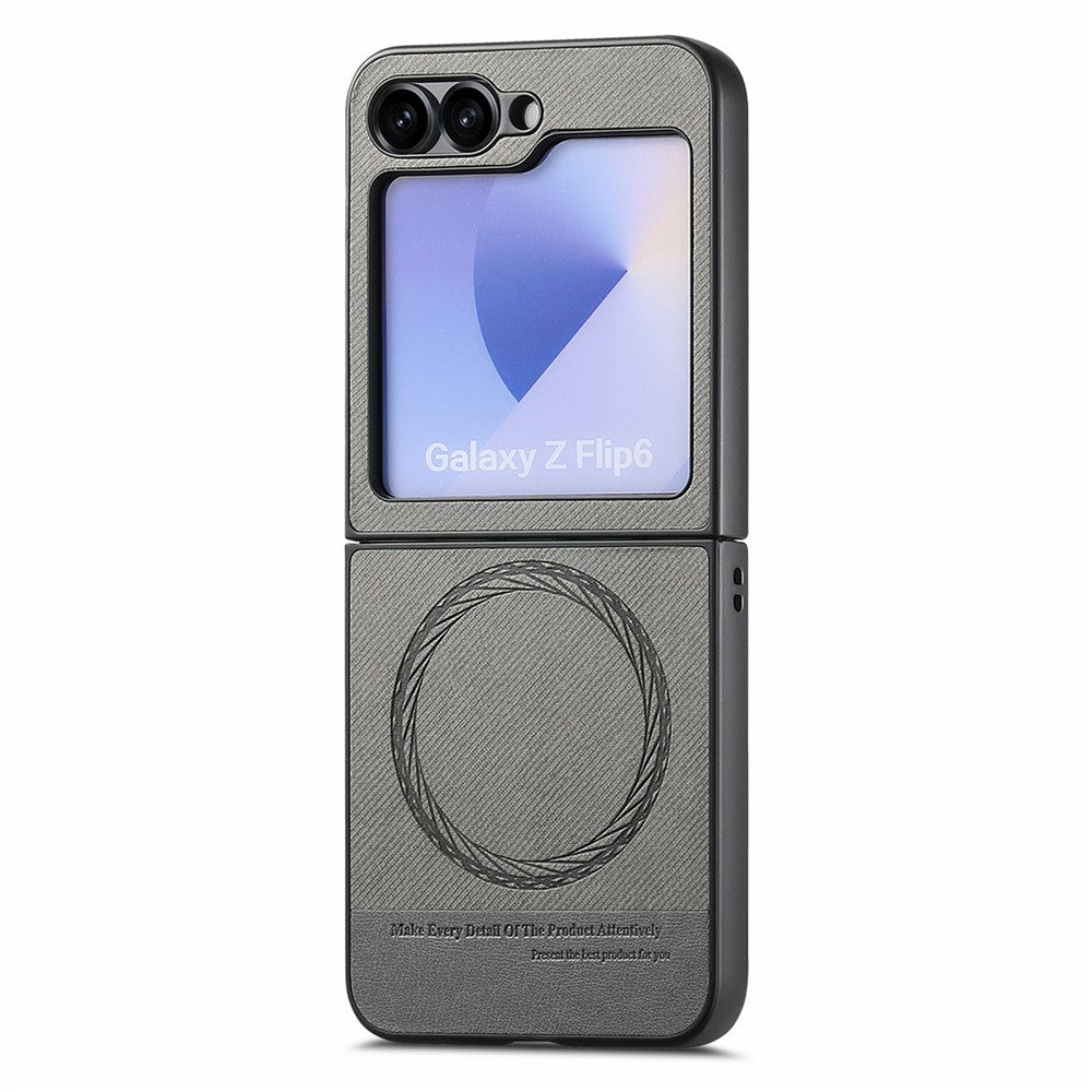 For Samsung Galaxy Z Flip7 FE 5G / Z Flip6 5G Case Compatible with MagSafe Denim Texture Leather Back Cover - Grey