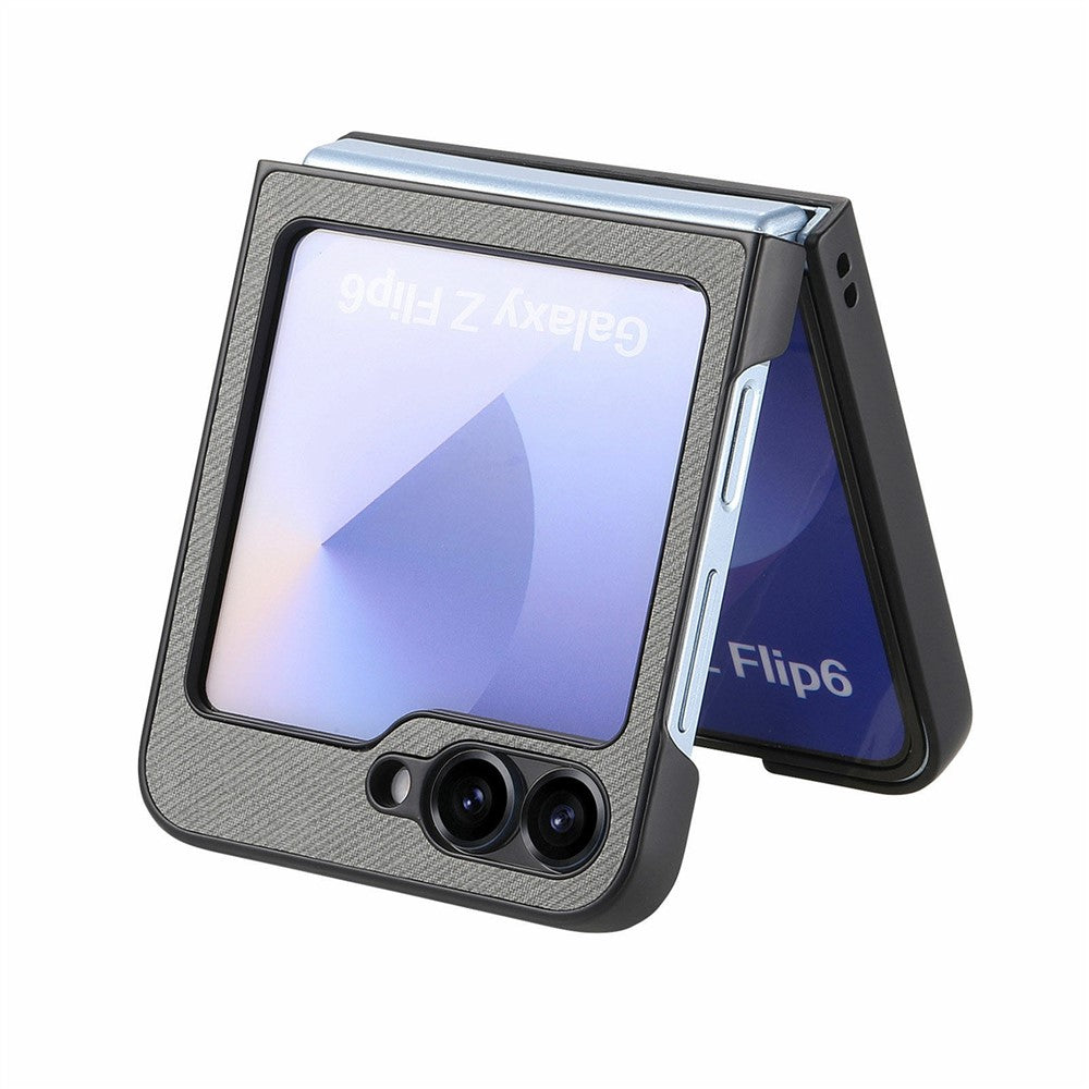 For Samsung Galaxy Z Flip7 FE 5G / Z Flip6 5G Case Compatible with MagSafe Denim Texture Leather Back Cover - Grey