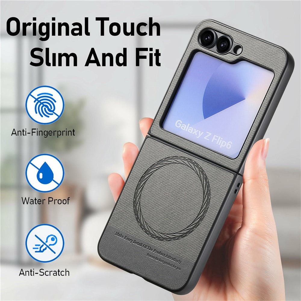 For Samsung Galaxy Z Flip7 FE 5G / Z Flip6 5G Case Compatible with MagSafe Denim Texture Leather Back Cover - Grey