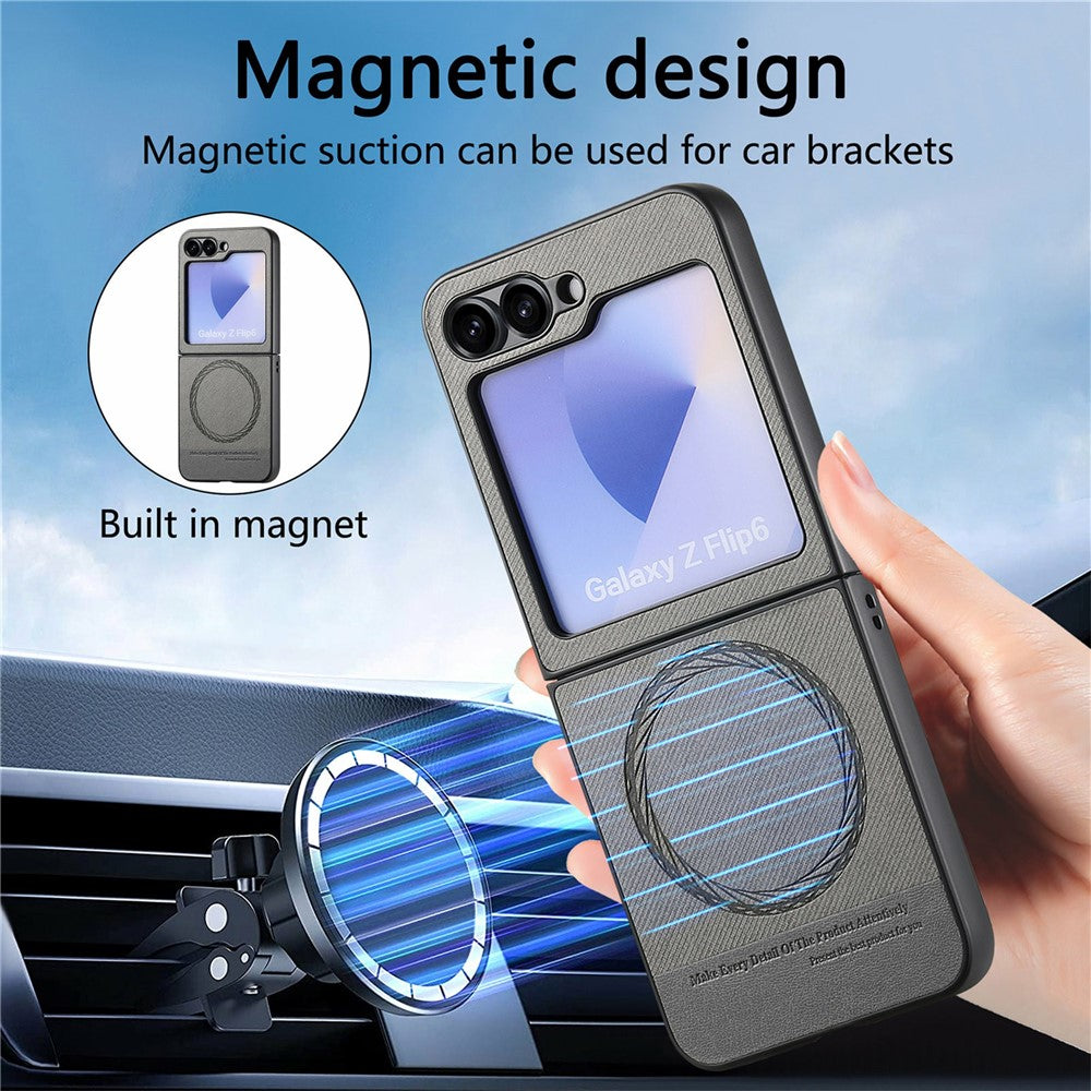 For Samsung Galaxy Z Flip7 FE 5G / Z Flip6 5G Case Compatible with MagSafe Denim Texture Leather Back Cover - Grey